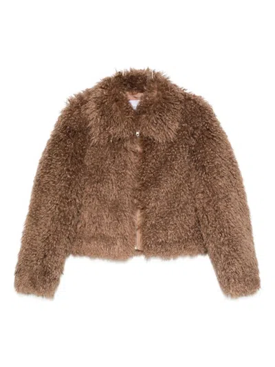 Stand Studio Plush Faux Fur Short Coat In Brown