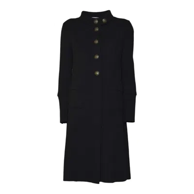 Charlott Long Black Wool Coat With Decorative Buttons And High Collar In Black