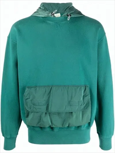 Aries Arise Relaxed-fit Teal Hoodie With Oversized Pockets In Green