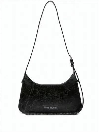 Acne Studios Textured Cowhide Leather Shoulder Bag With Adjustable Strap In Black