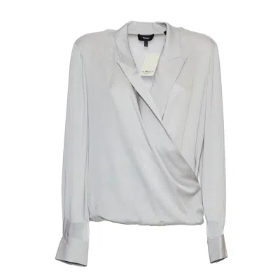 Theory Metallic Blouse With Peak Revers And Crossover Neck In White