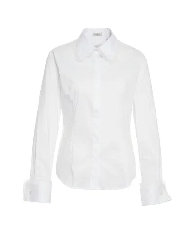 Himon's Tulle-trimmed Blouse With Classic Collar And Tailored Fit In White