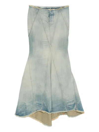 Off-white Flared Denim Maxi Skirt In Blue