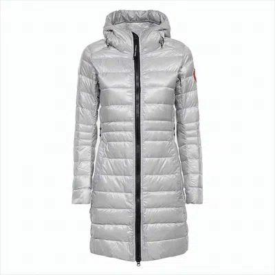 Canada Goose Hooded Long Padded Jacket With Quilted Design And Functional Details In White
