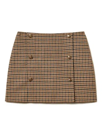 Twinset Houndstooth Mini Skirt With Decorative Double-breasted Detailing In Brown