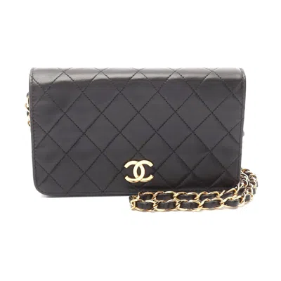 Pre-owned Chanel Mini Matelasse Lambskin Shoulder Bag In Black