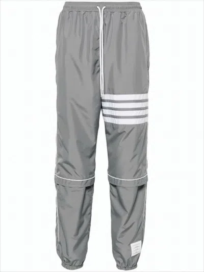 Thom Browne Grey Polyester Jogger Pants With Signature Stripes In Gray