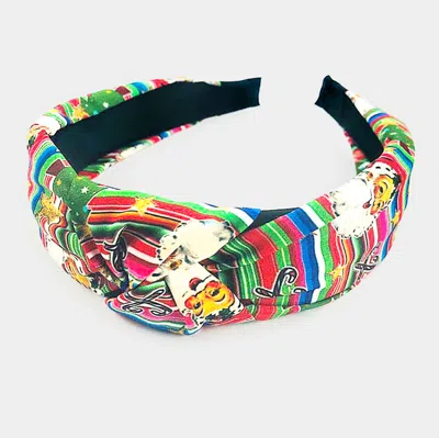 Fashnzfab Christmas Theme Print Fabric Burnout Knot Headband In Multi