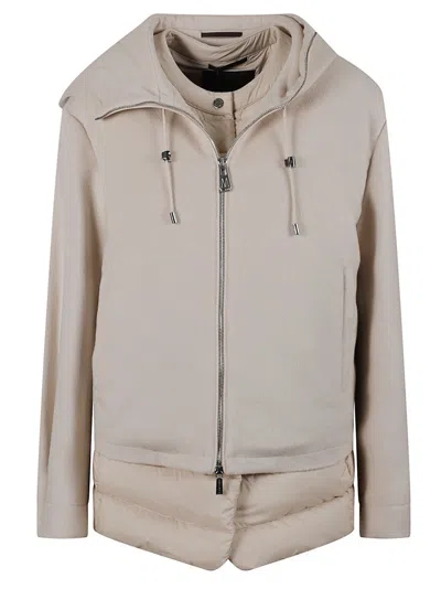 Moorer Short Flared Jacket With Detachable Down Vest In Brown