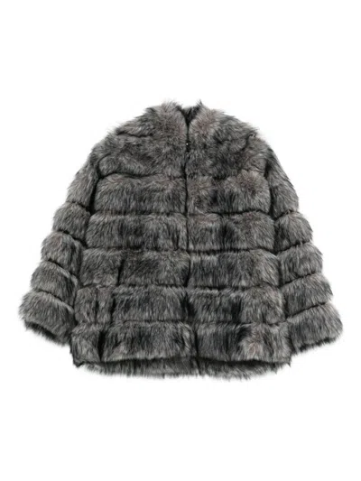 Betta Corradi Textured Grey Coat With High Collar In Multi