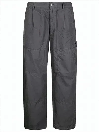 C.p. Company Relaxed Fit Straight Pants With Glossy Lens Detail In Gray