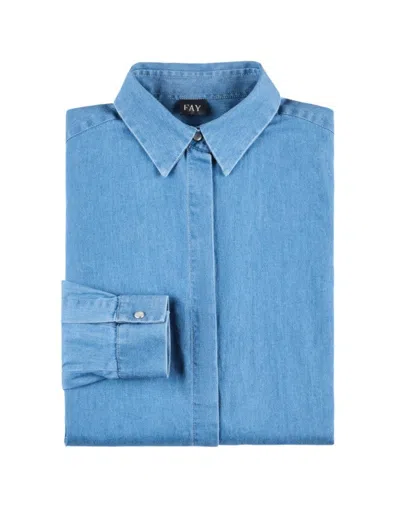 Fay Denim Shirt With French Collar In Blue