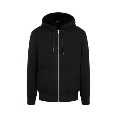 Moose Knuckles Black Hoodie With Logo Patch On Sleeve And Drawstring In Cotton Blend Man In Black