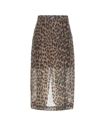 Baum Und Pferdgarten Animal-print Pleated Skirt In Brown