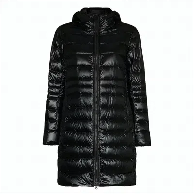 Canada Goose Glossy-finish Hooded Long Padded Jacket In Black