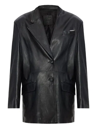 Attico Oversized Black Lamb Leather Coat In Black