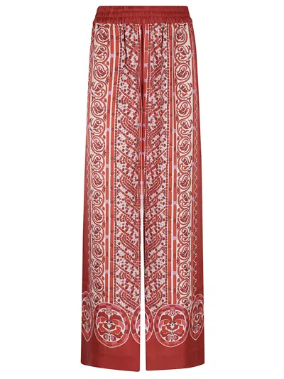 La Doublej La Double J Silk Twill Palazzo Pants With Cobra Pattern In Red