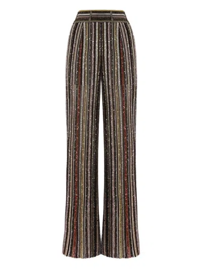 Missoni Wide-leg Striped Trousers With Textured Metallic Finish In Gray