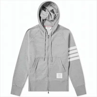 Thom Browne Two-way Zip-up Hoodie With Signature Stripe Detail In Gray