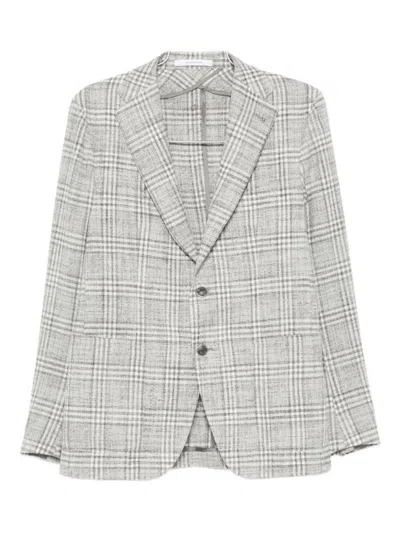Tagliatore Tailored Grey Jacket With Subtle Plaid Pattern In White