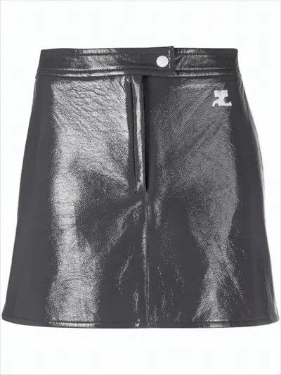 Courrèges Reflective Mini Skirt With Button Closure In Gray
