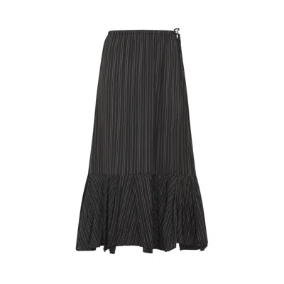 Dries Van Noten Pinstripe Midi Skirt With Side Tie Detail In Black