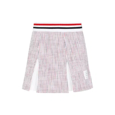Thom Browne White Cotton Box Pleated Mini Skirt In Purple