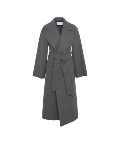 Harris Wharf London Gray Virgin Wool Coat With Belt At The Waist In Gray
