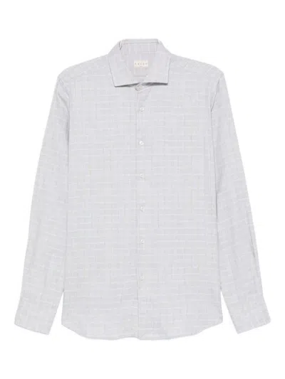 Xacus Subtle Checkered Long-sleeve Shirt With Classic Collar In White