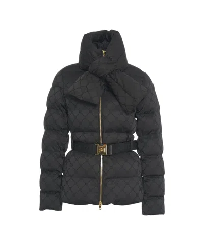 Elisabetta Franchi Down Jacket With Belt At The Waist In Black