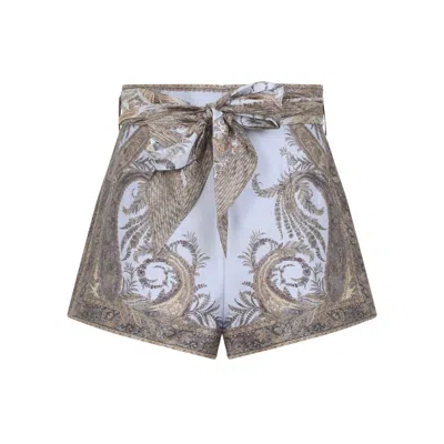 Zimmermann Multicolor Shorts With Belt And All-over Paisley Print In Silk And Cotton Woman In Purple