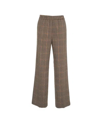 Liu •jo Elasticized Waist Wide Fit Trousers Check Motif In Brown