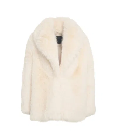Liu •jo Plush Faux Fur Coat With Voluminous Collar In Neutral