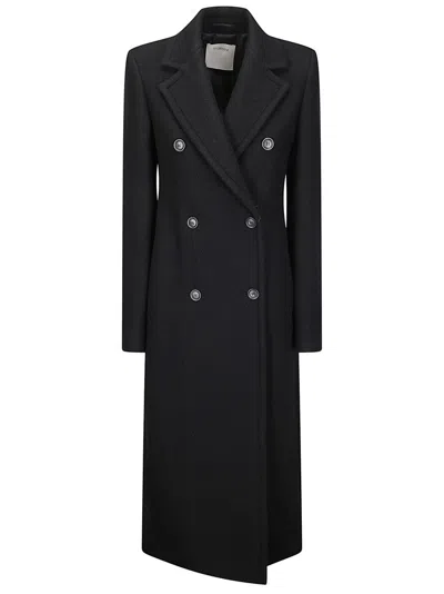 Sportmax Double-breasted Wool Coat With Removable Belt And Side Pockets In Black