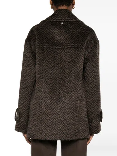 Dondup Tailored Brown Coat With Wide Lapel In Black