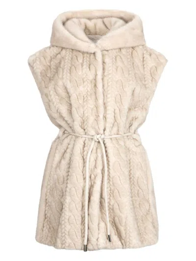 Liu •jo Beige Sleeveless Jacket With Cable Knit Front In Neutral