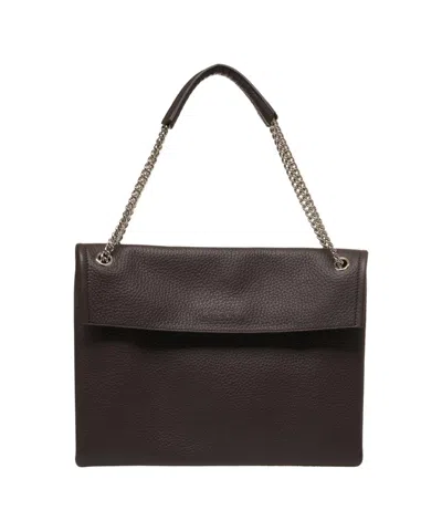 Orciani Hammered Leather Shoulder Bag With Removable Chain Strap In Brown