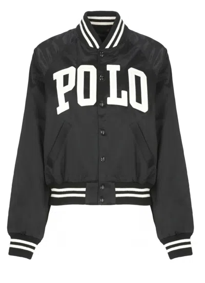 Polo Ralph Lauren Satin Bomber Jacket With Contrast Details In Black