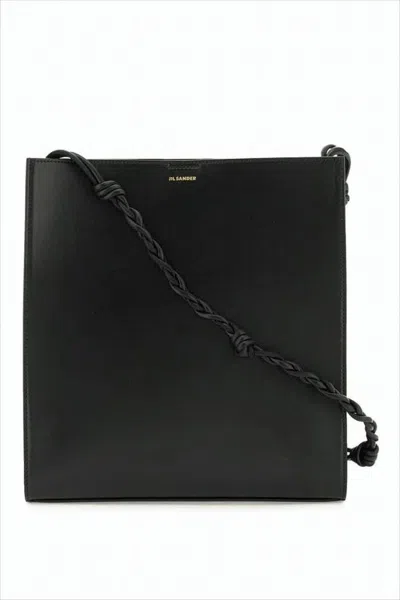 Jil Sander Rectangular Leather Shoulder Bag With Braided Strap In Black