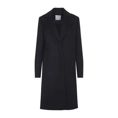 Sportmax Long Black Virgin Wool Coat With Tailored Fit In Blue