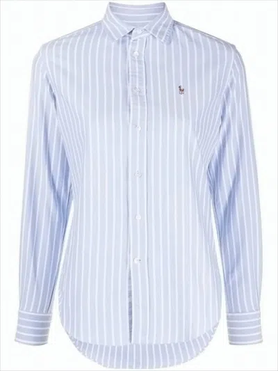 Polo Ralph Lauren Striped Button-up Blouse With Pointed Collar In Blue