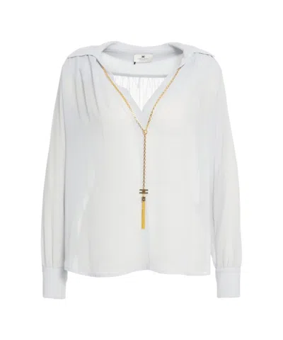 Elisabetta Franchi Fluid Blouse With Golden Chain Detail In Blue