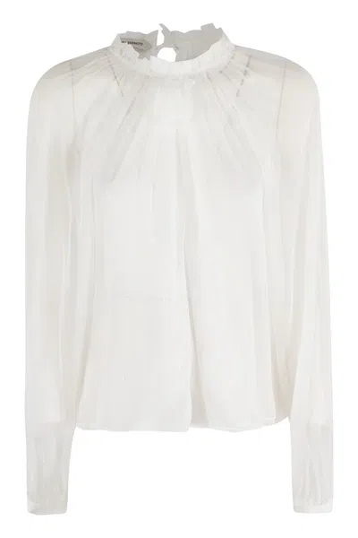Alberta Ferretti Sheer Silk Chiffon Blouse With Floral Detail In White