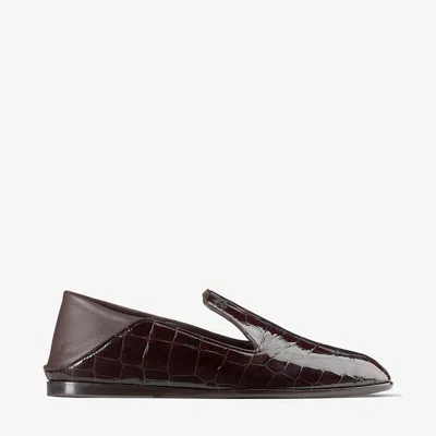 Jimmy Choo Elliot Croc-embossed Leather Slippers In Brown