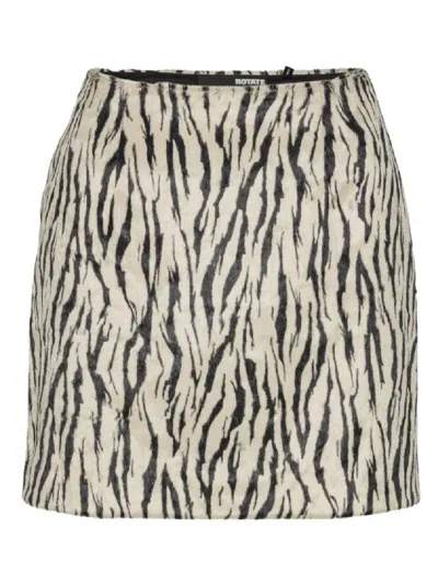 Rotate Birger Christensen Womens Egret Comb Printed Faux-fur Cotton-blend Mini Skirt In Black