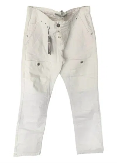 Rnt23 Men's Mid Rise Vintage Denim Jeans With Hand Embellished Details In White