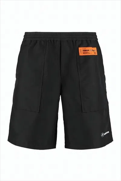 Heron Preston Relaxed-fit Black Shorts With Logo Patch And Bold Label In Black