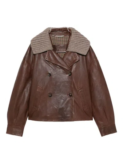 The Jack And Jackie Leathers Cropped Red Leather Jacket In Brown