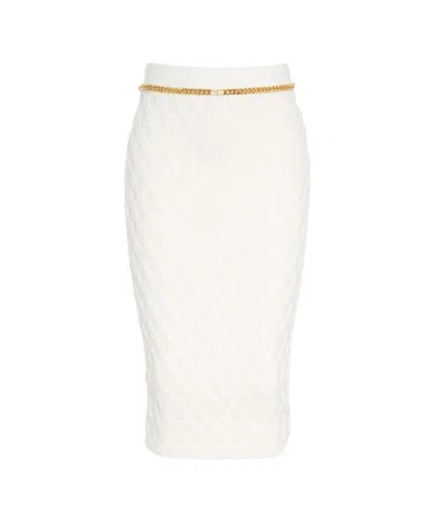 Elisabetta Franchi Knit Skirt With Chain Detail In White