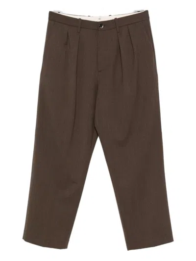Nine In The Morning Tailored Mid-length Trousers With Pleats And Buttoned Pockets In Brown